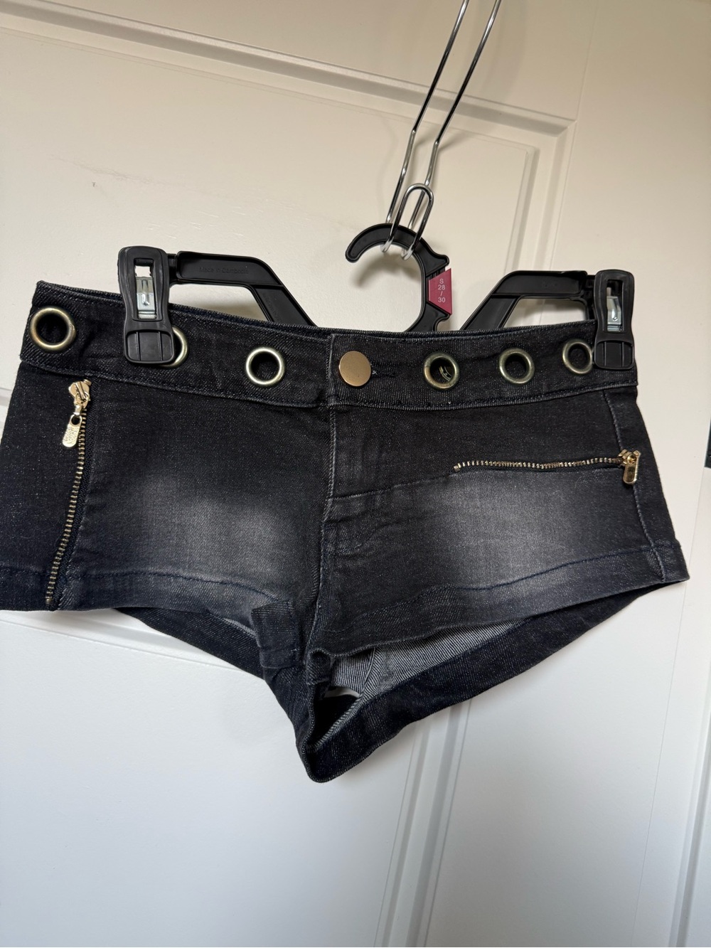 Dolls Kill Black Denim Grommet Zip Mini micro Shorts